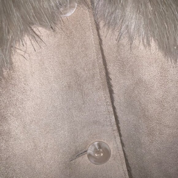 Vintage Faux Suede Coat Women’s Size Medium M. E. Internationale Long Fur Beige - Picture 6 of 11